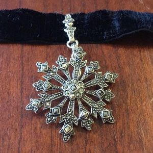 STERLING Silver & Marcasite Snowflake Necklace